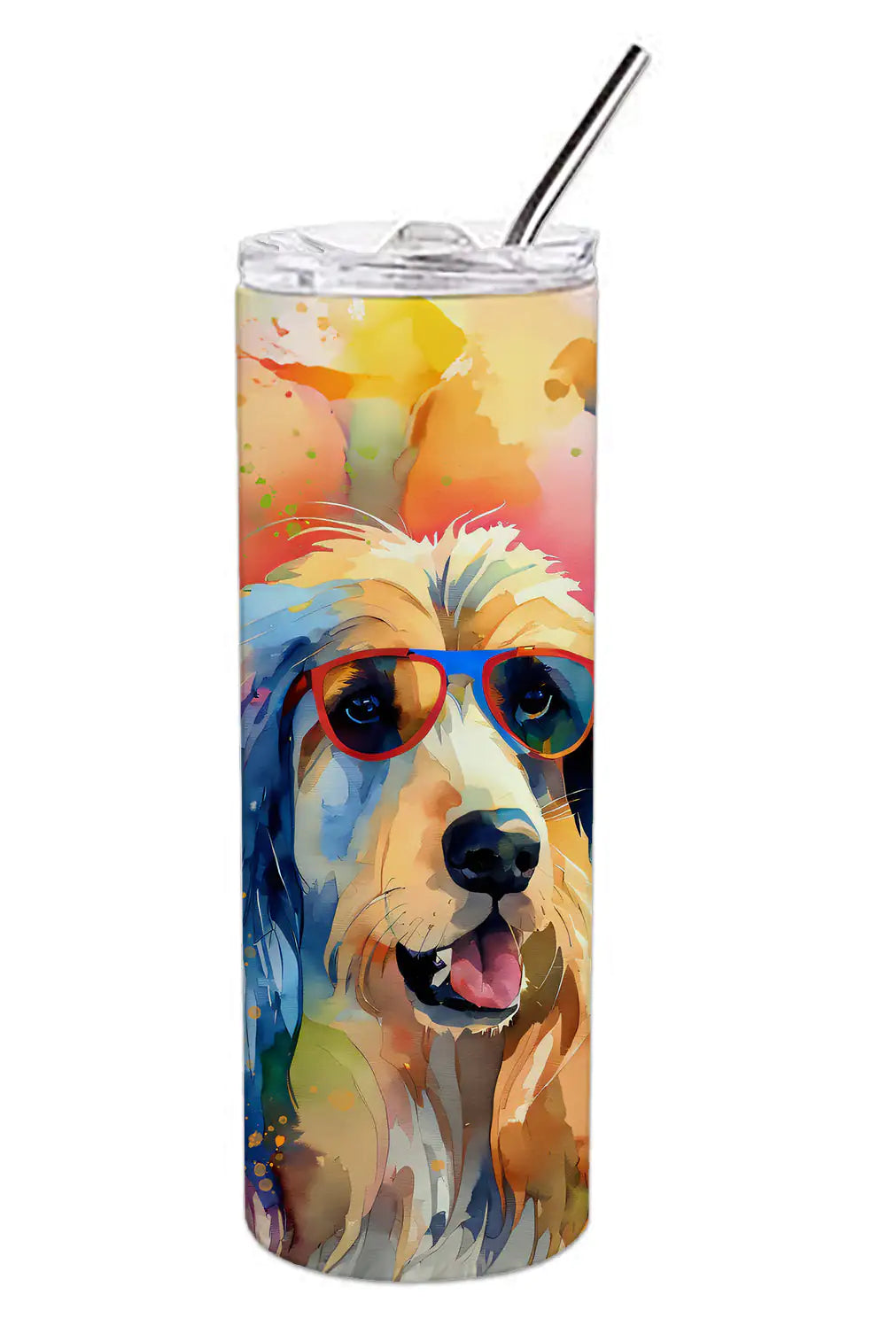 Afghan Hound Hippie Dawg Stainless Steel Skinny Tumbler