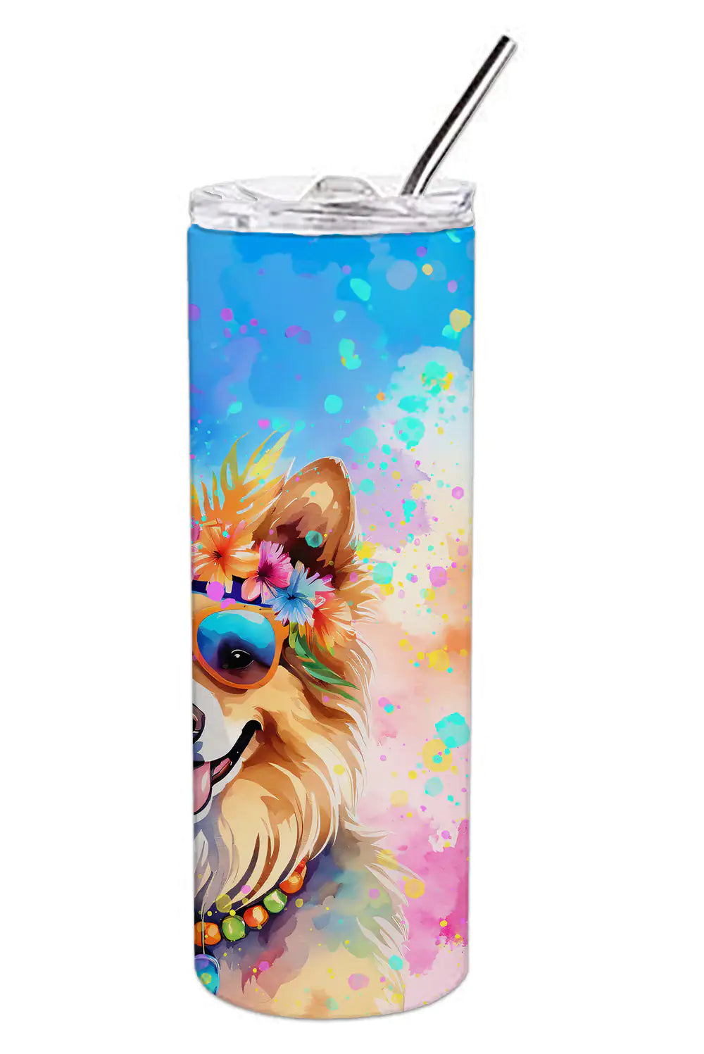 Pomeranian Hippie Dawg Stainless Steel Skinny Tumbler