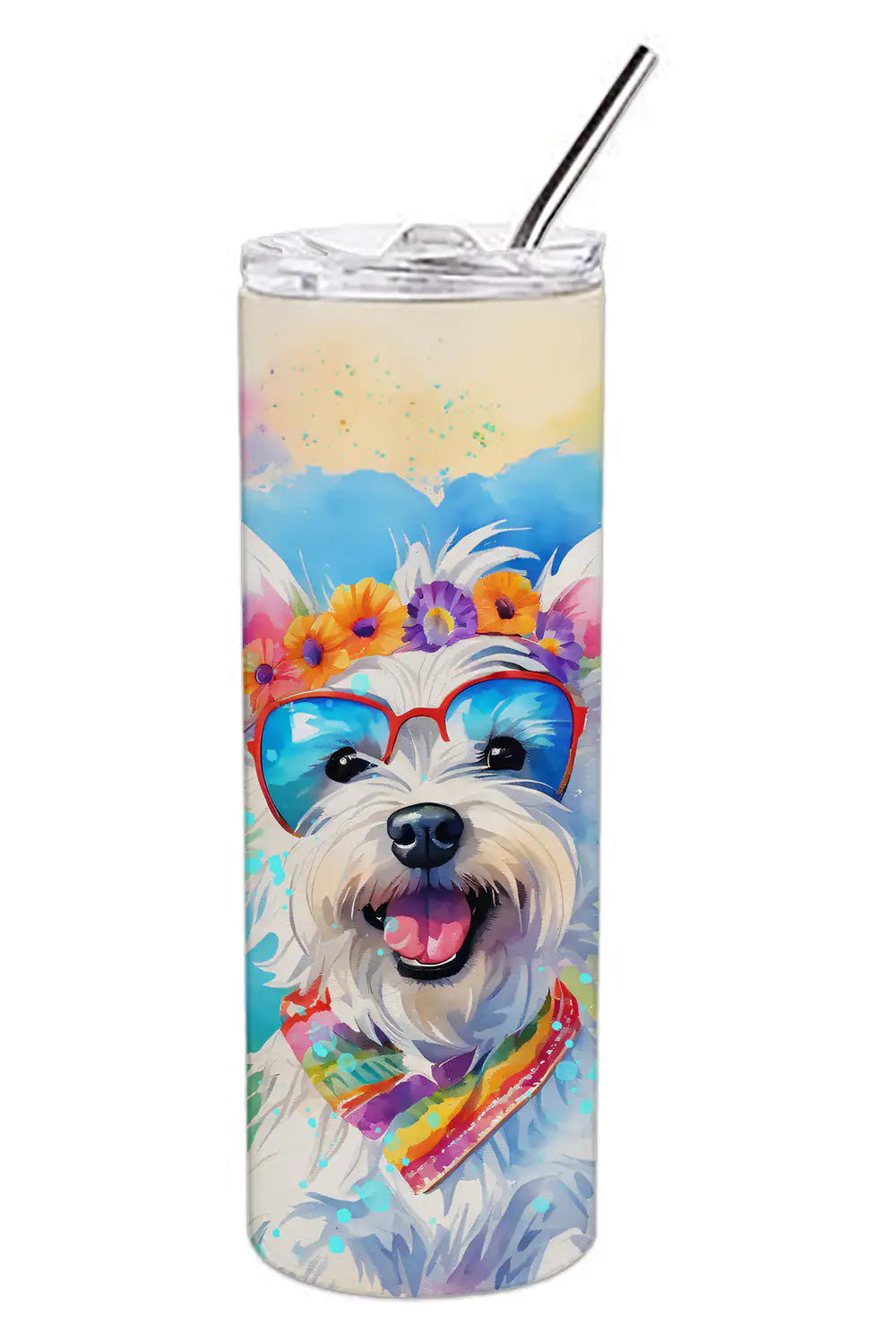 Westie Hippie Dawg Stainless Steel Skinny Tumbler