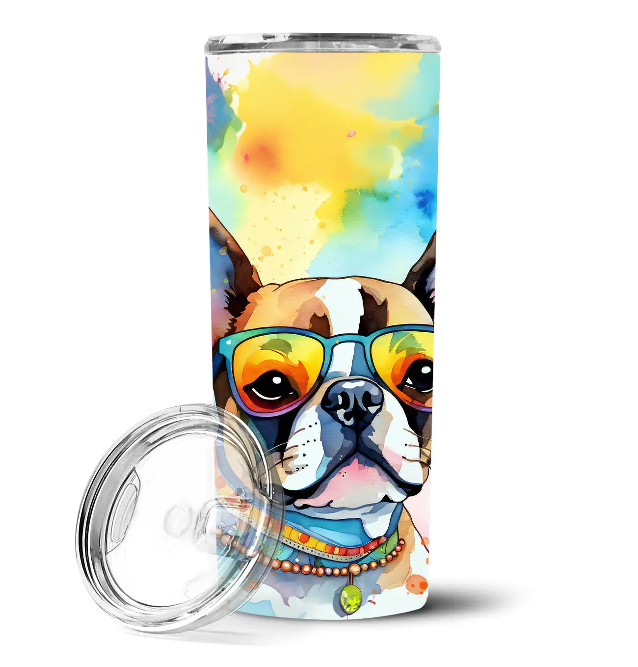 Boston Terrier Hippie Dawg Stainless Steel Skinny Tumbler