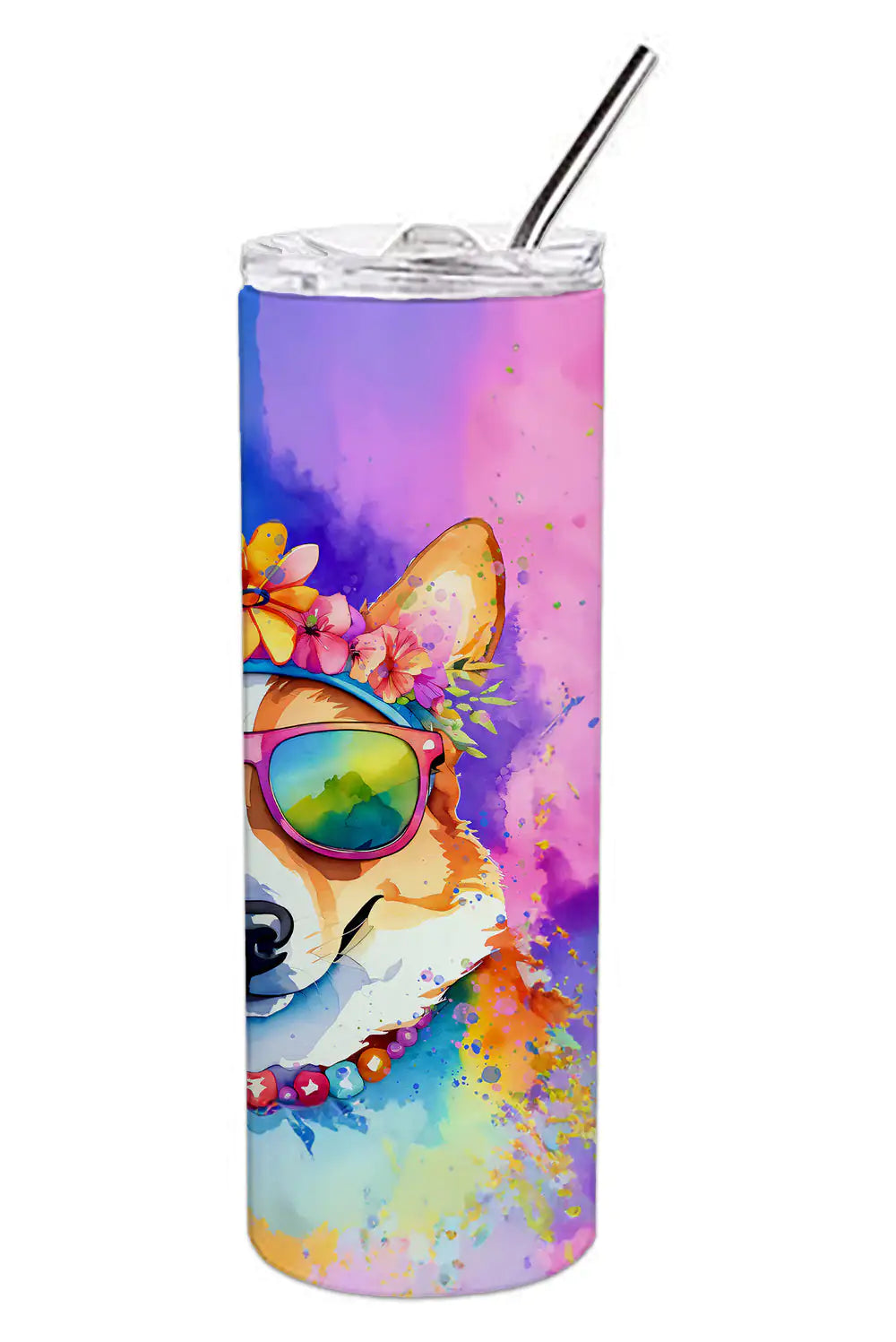 Corgi Hippie Dawg Stainless Steel Skinny Tumbler