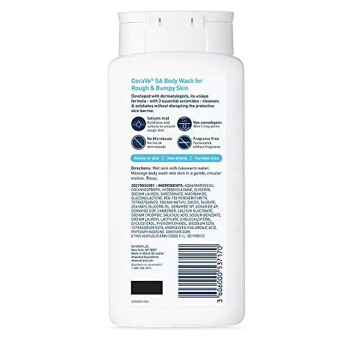 CeraVe Body Wash with Salicylic Acid | Fragrance Free Body Wash to Exfoliate Rough and Bumpy Skin | Allergy Tested | 10 Ounce SA Body Wash