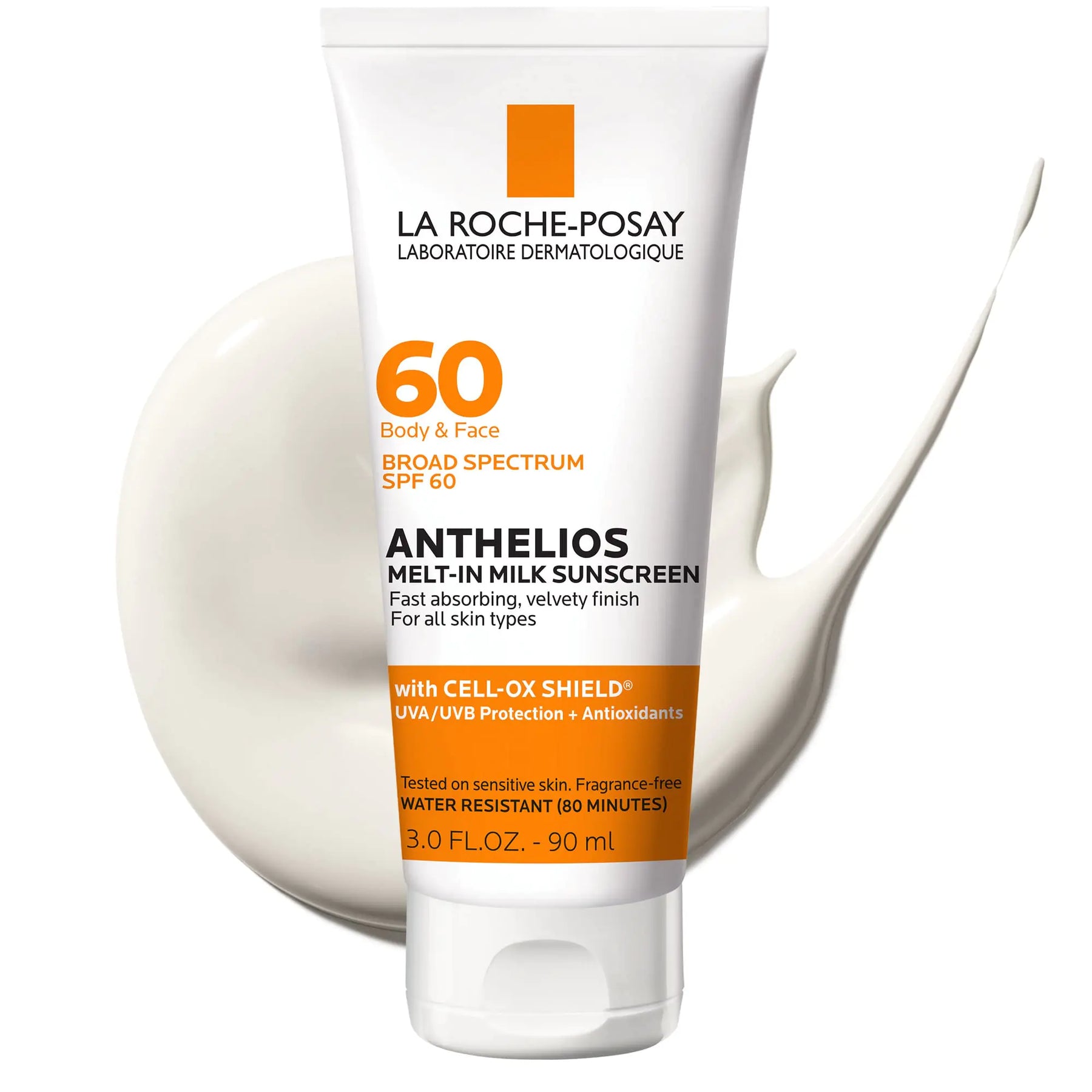 La Roche-Posay Anthelios Melt-In Milk Sunscreen SPF 60 | Sunscreen For Body & Face | Broad Spectrum SPF + Antioxidants | Oil Free Sunscreen Lotion | Lightweight & Fast Absorbing | Oxybenzone Free 3 Fl Oz (Pack of 1)