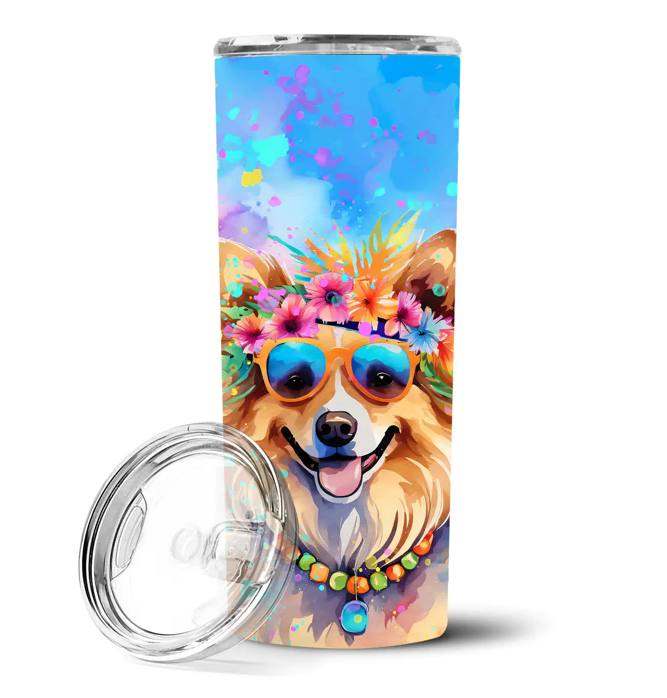 Pomeranian Hippie Dawg Stainless Steel Skinny Tumbler