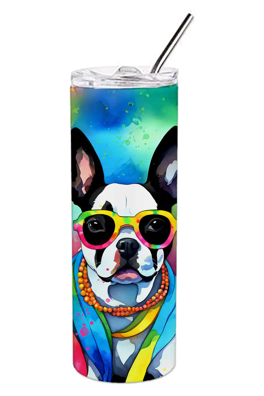 Boston Terrier Hippie Dawg Stainless Steel Skinny Tumbler