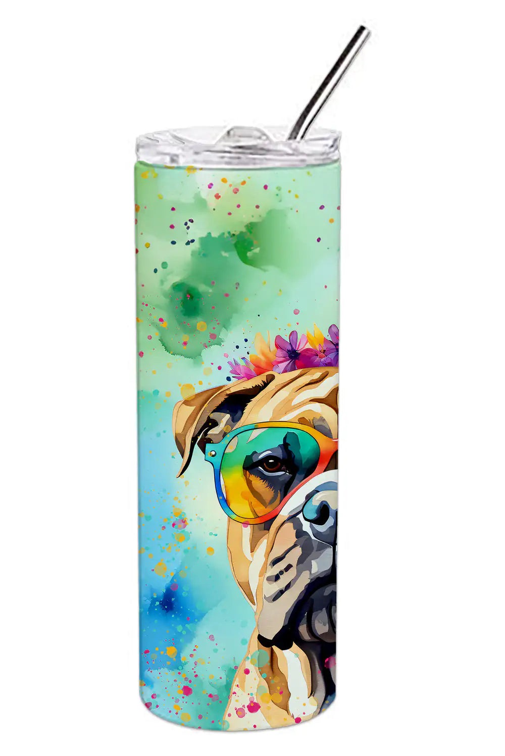 Bullmastiff Hippie Dawg Stainless Steel Skinny Tumbler