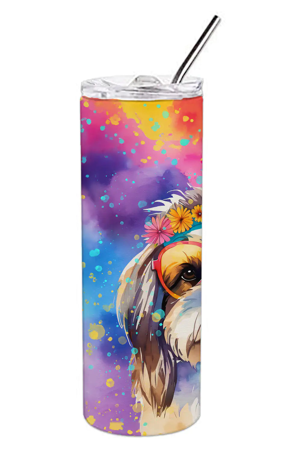 Shih Tzu Hippie Dawg Stainless Steel Skinny Tumbler