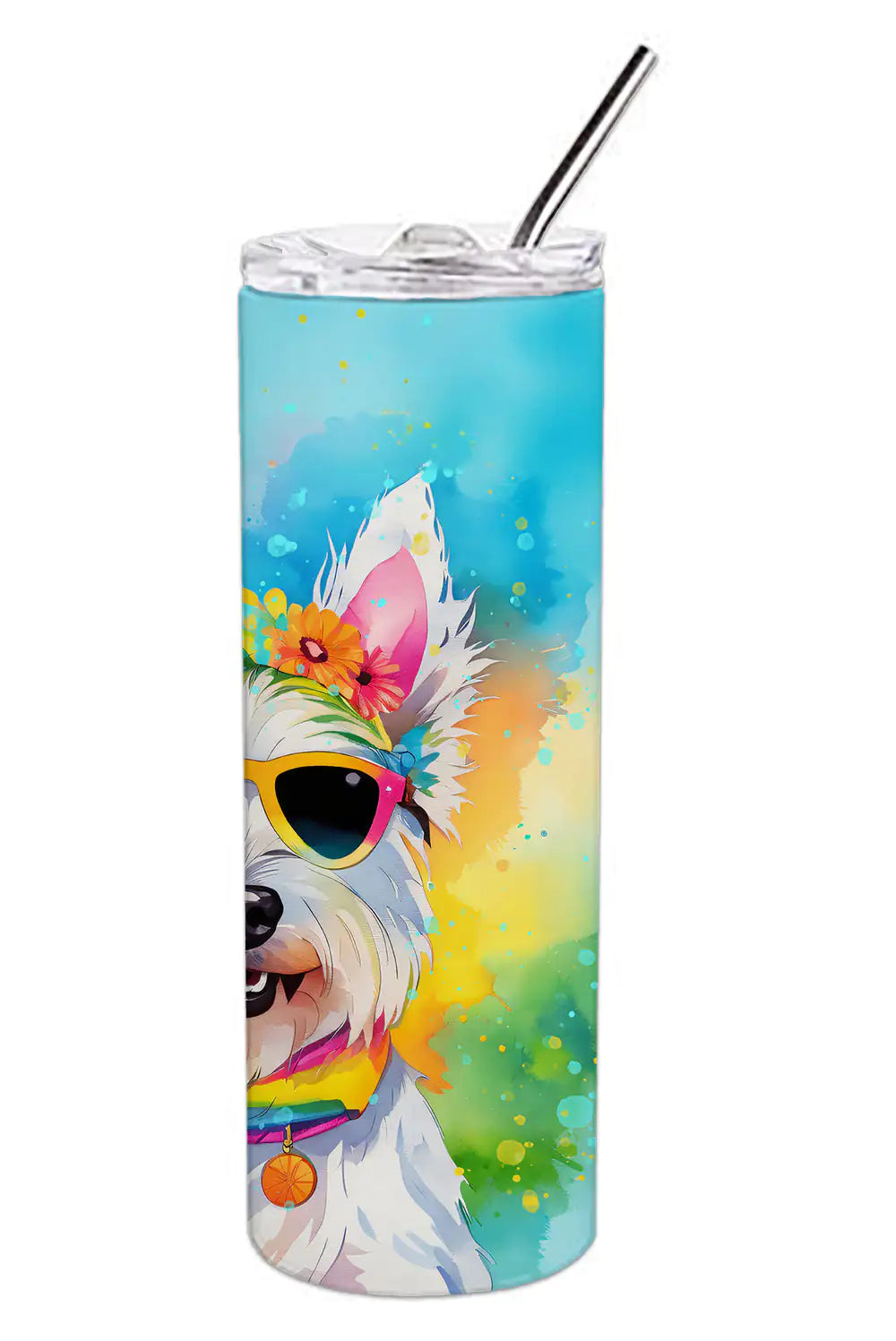 Westie Hippie Dawg Stainless Steel Skinny Tumbler