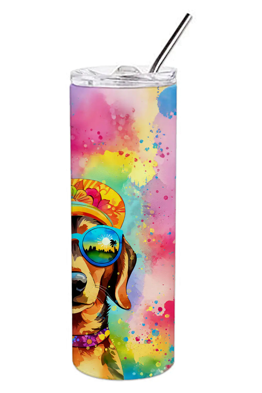 Dachshund Hippie Dawg Stainless Steel Skinny Tumbler