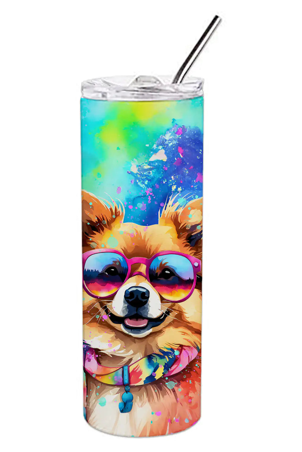 Pomeranian Hippie Dawg Stainless Steel Skinny Tumbler