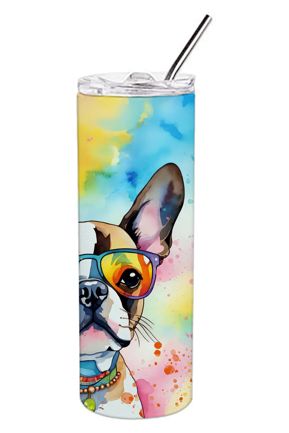 Boston Terrier Hippie Dawg Stainless Steel Skinny Tumbler