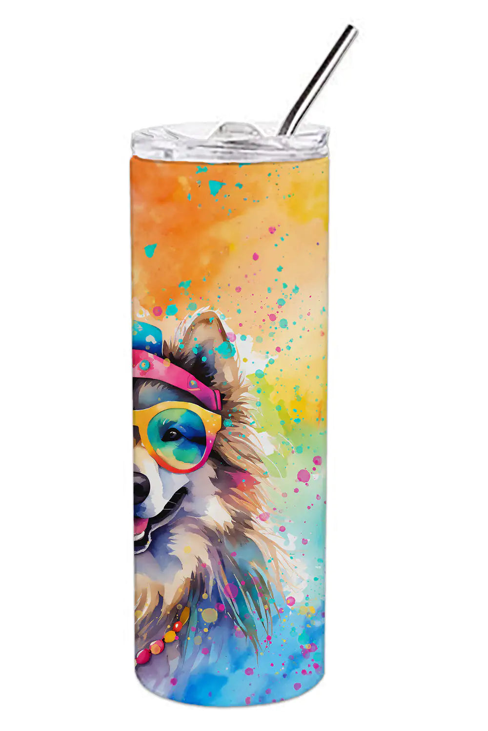 Keeshond Hippie Dawg Stainless Steel Skinny Tumbler