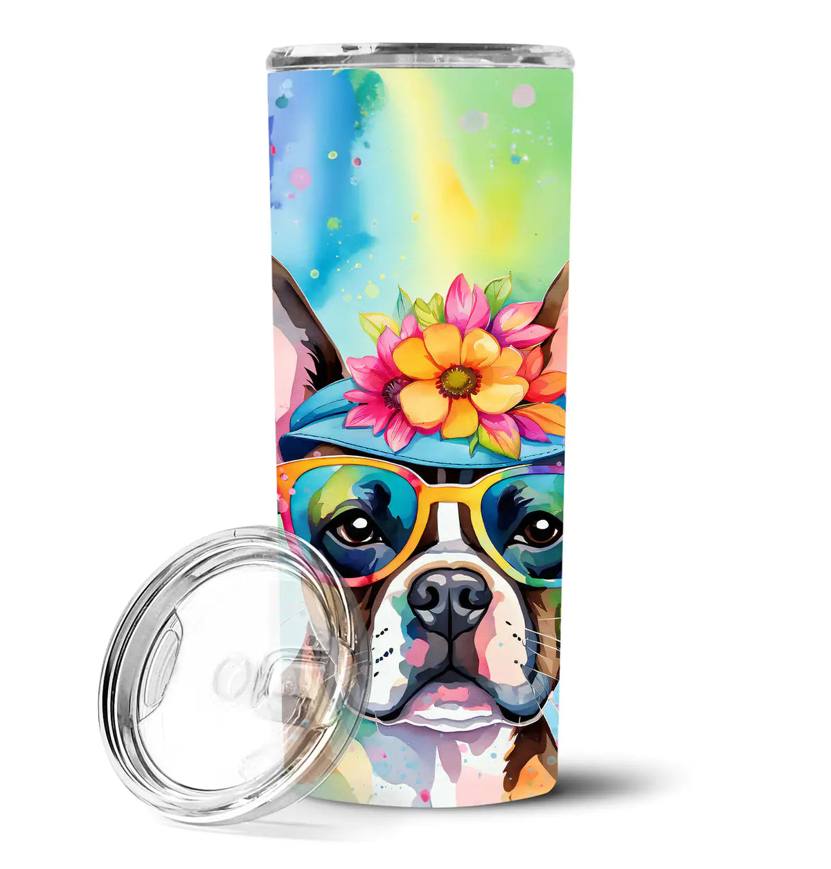 Boston Terrier Hippie Dawg Stainless Steel Skinny Tumbler