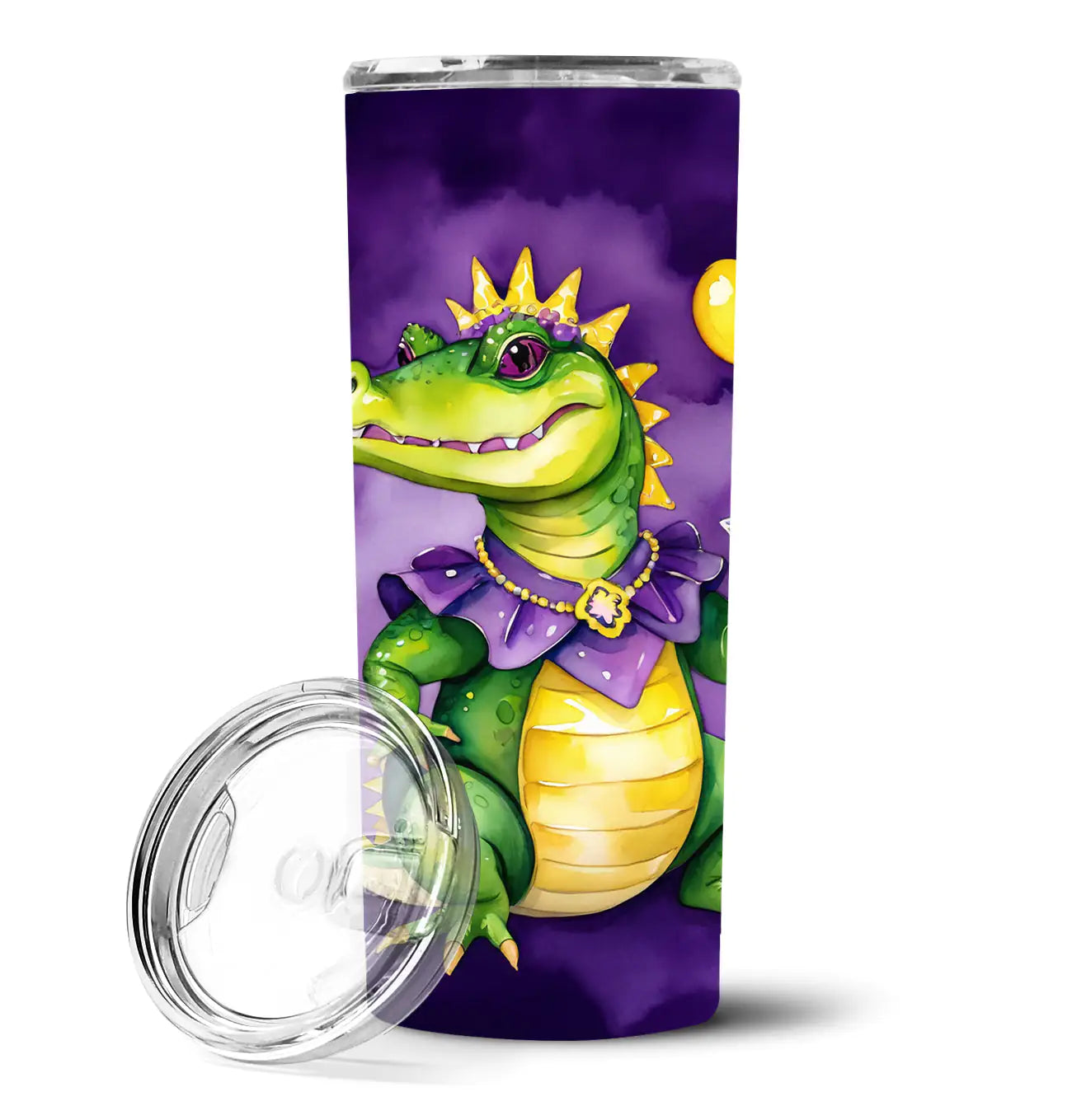 Alligator Mardi Gras Stainless Steel Skinny Tumbler