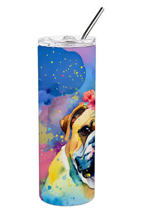 English Bulldog Hippie Dawg Stainless Steel Skinny Tumbler