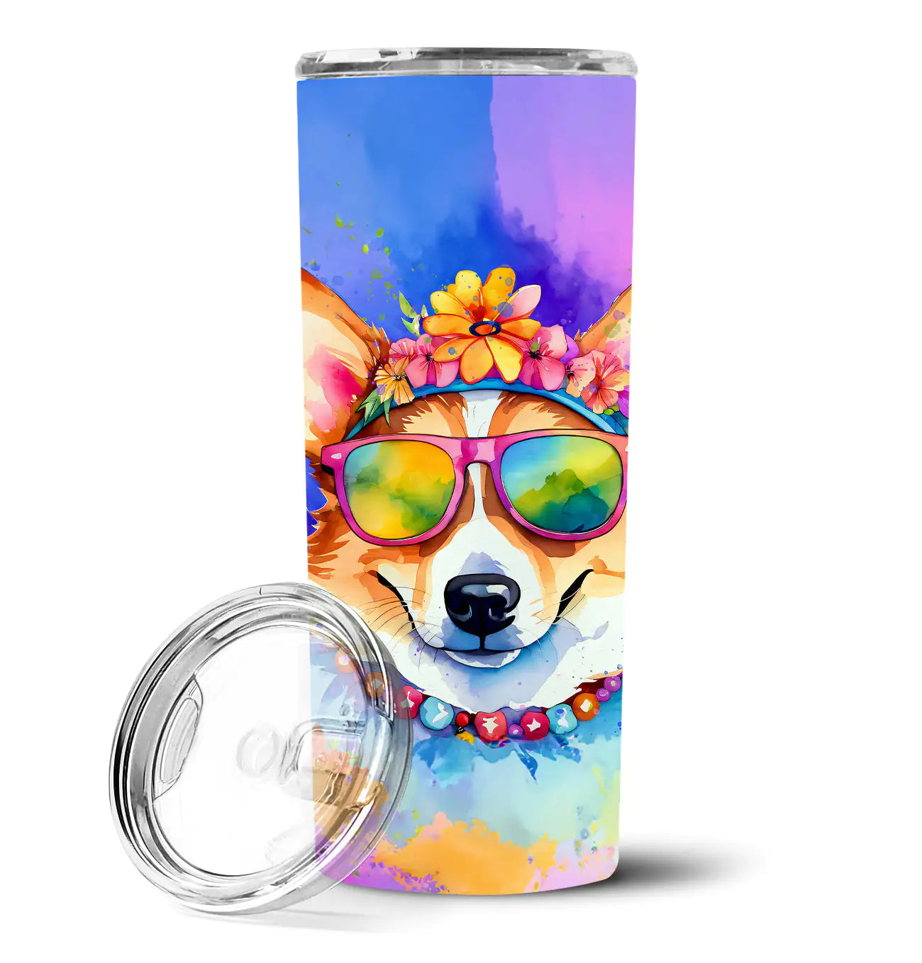 Corgi Hippie Dawg Stainless Steel Skinny Tumbler