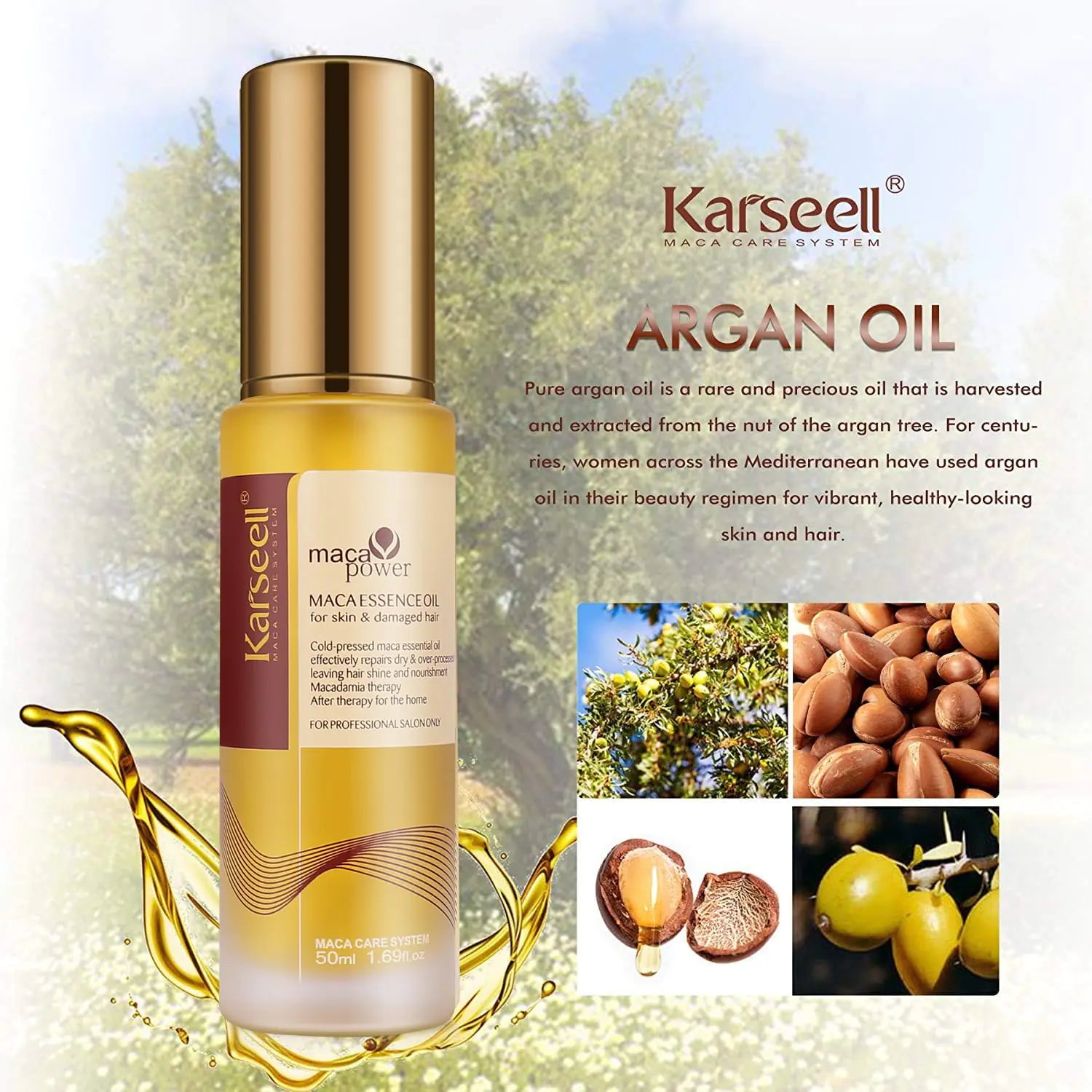 Karseell Moroccan Argan Oil for Hair Healing Cold Pressed Weightless Argan Oil Hair Serum for Dry Damaged Hair 50ml