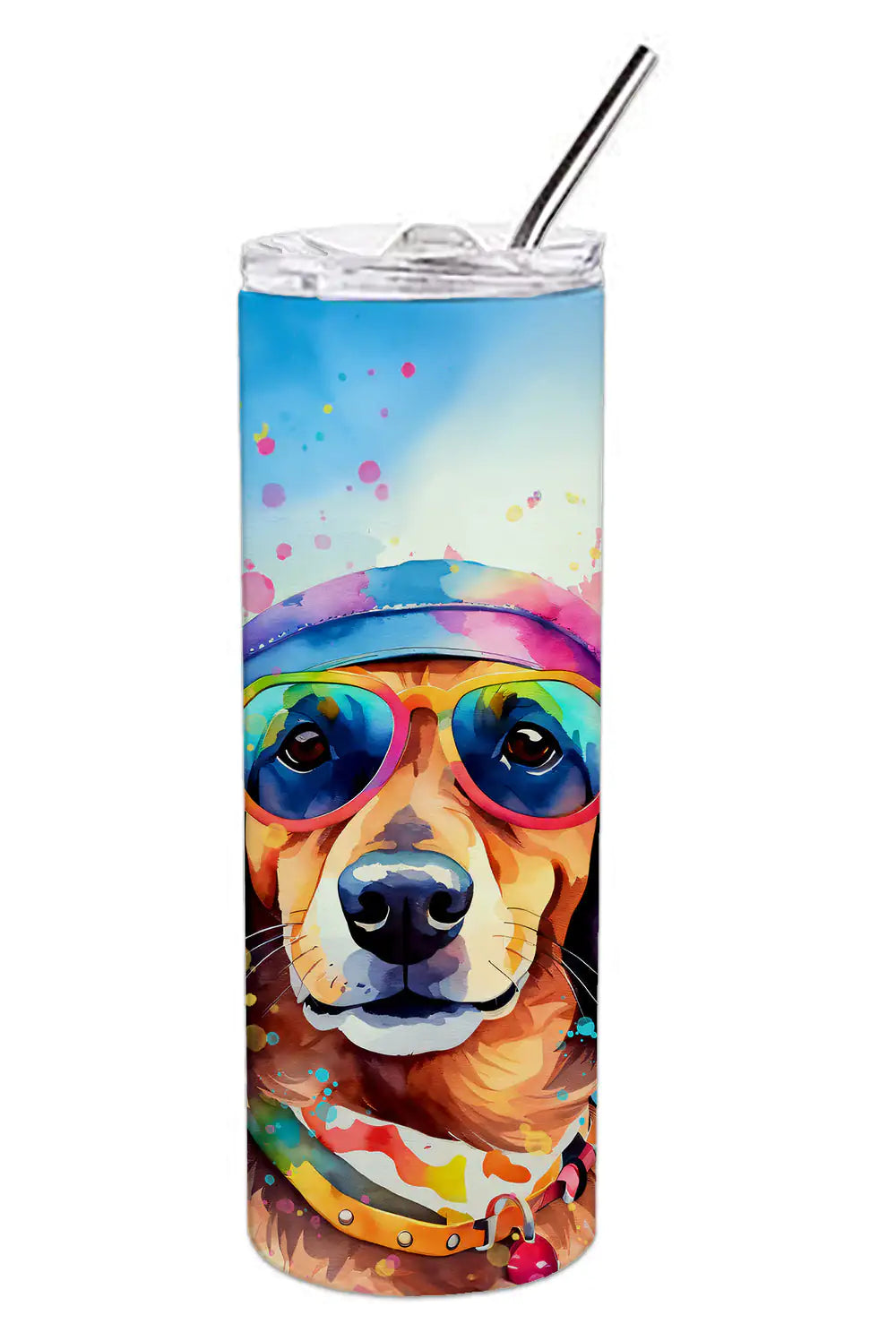 Dachshund Hippie Dawg Stainless Steel Skinny Tumbler