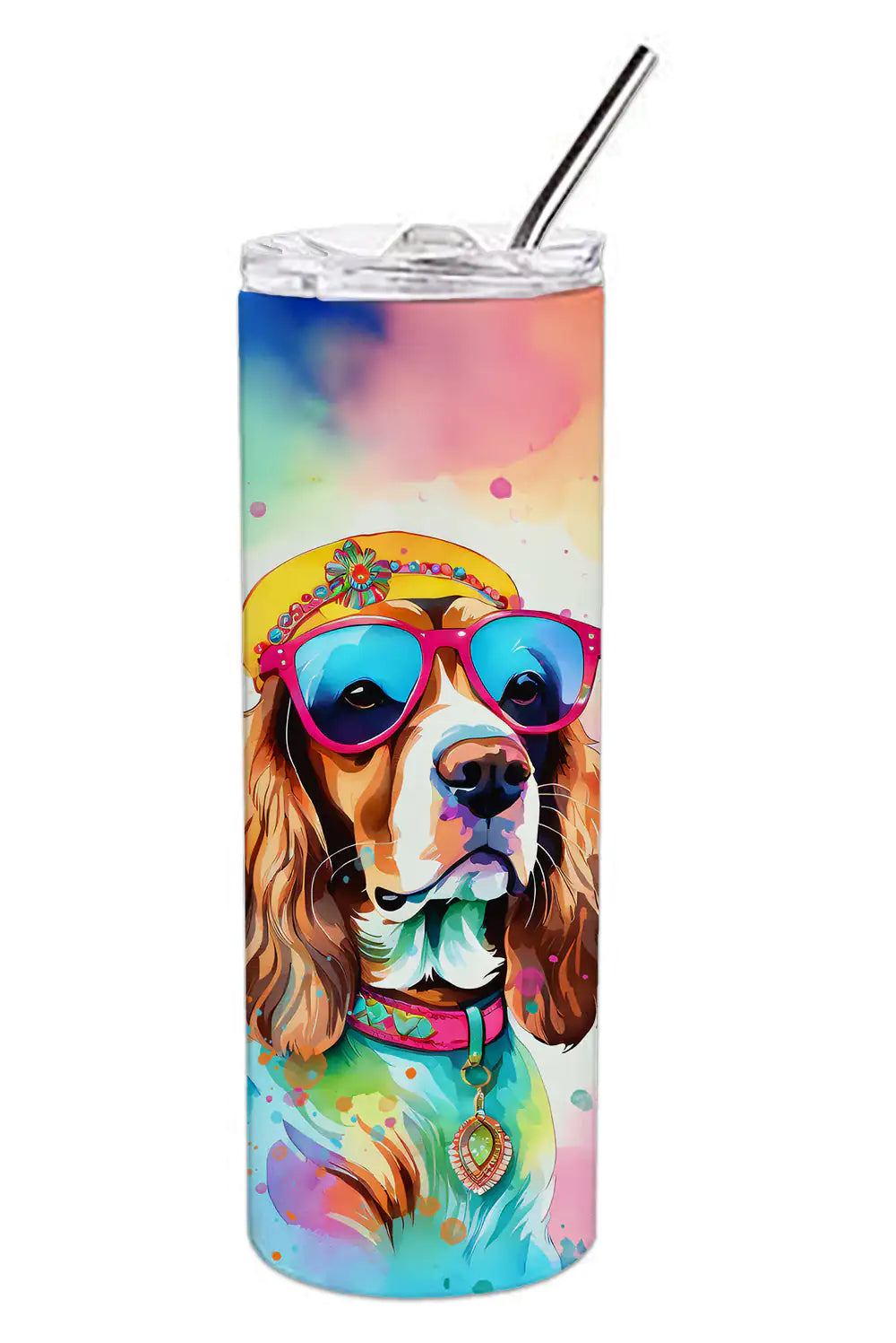 Cavalier Spaniel Hippie Dawg Stainless Steel Skinny Tumbler