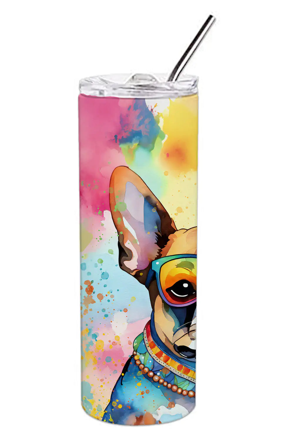 Boston Terrier Hippie Dawg Stainless Steel Skinny Tumbler