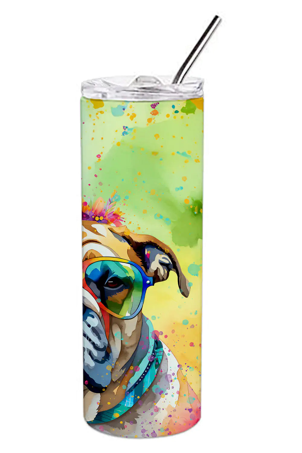 Bullmastiff Hippie Dawg Stainless Steel Skinny Tumbler