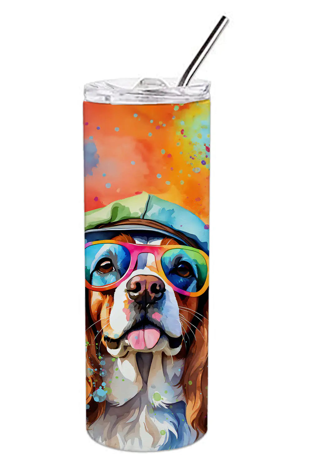 Cavalier Spaniel Hippie Dawg Stainless Steel Skinny Tumbler