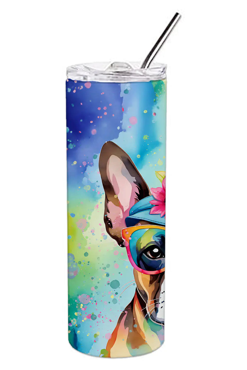 Boston Terrier Hippie Dawg Stainless Steel Skinny Tumbler