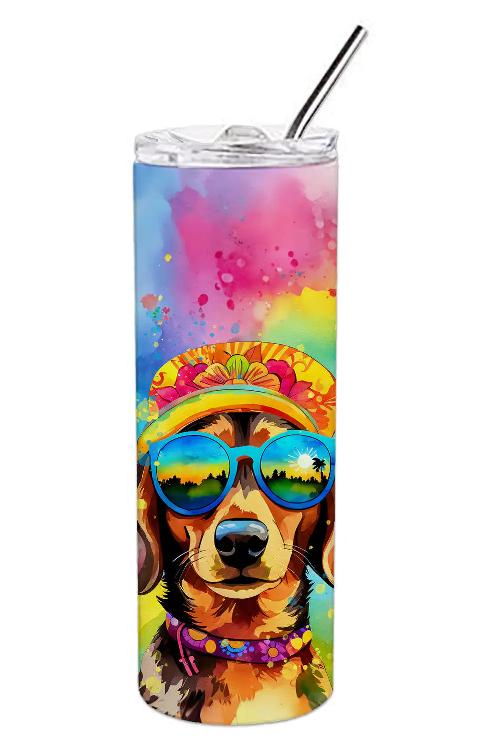 Dachshund Hippie Dawg Stainless Steel Skinny Tumbler