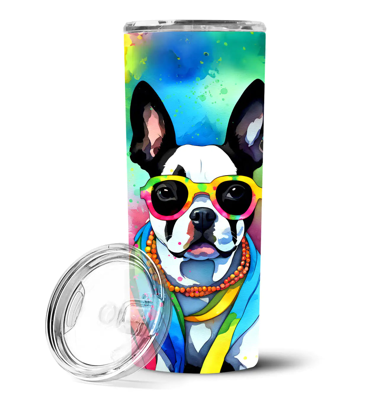 Boston Terrier Hippie Dawg Stainless Steel Skinny Tumbler