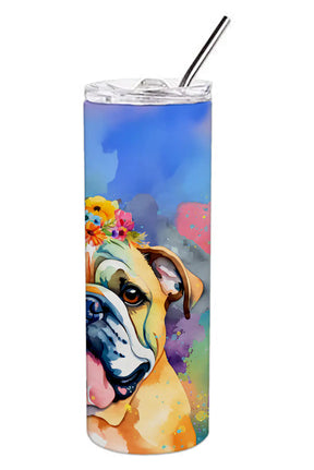 English Bulldog Hippie Dawg Stainless Steel Skinny Tumbler