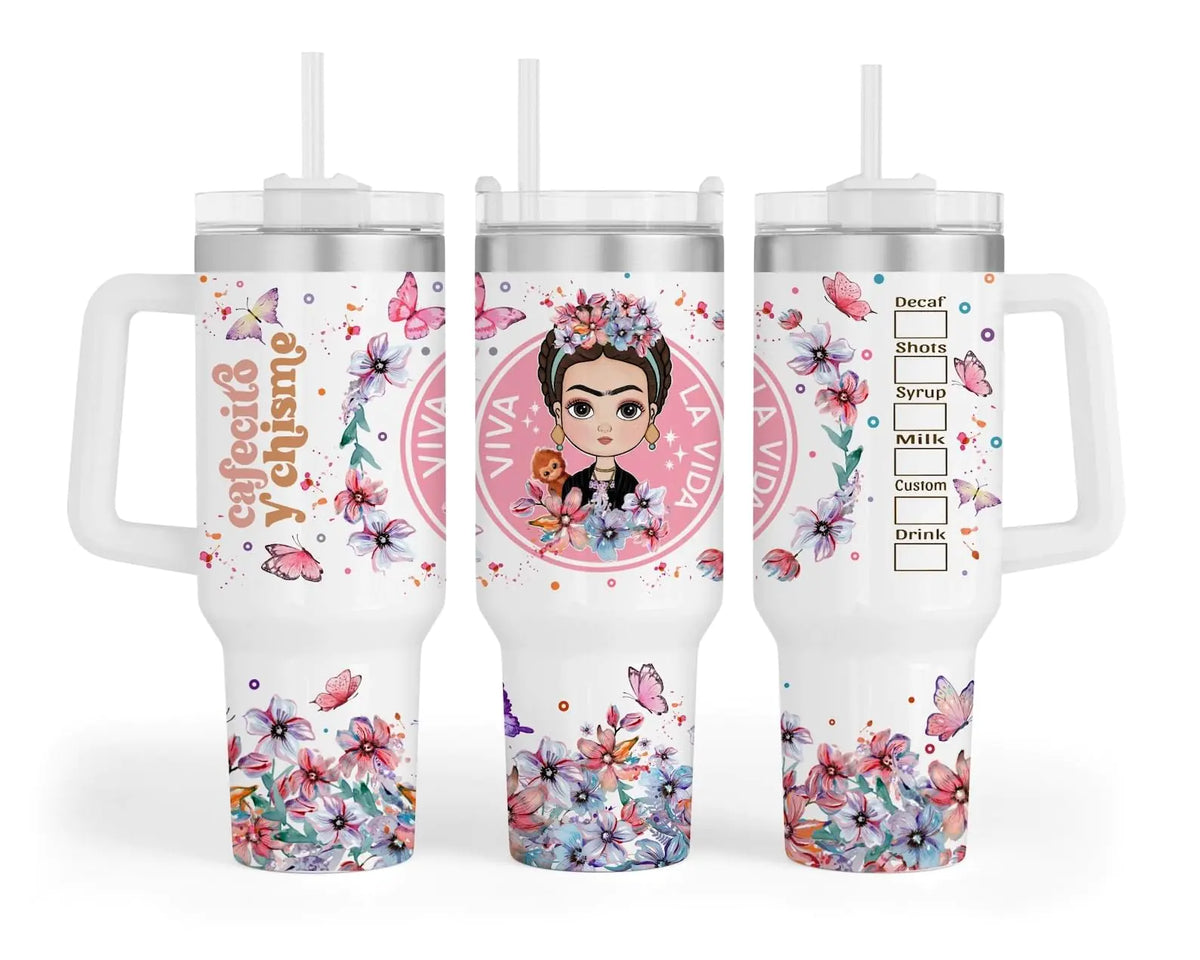 Frida Tumbler 40oz Cafecito y chisme Tumbler Stanley Dupe Benito Skinny Tumbler Christmas Gift Travel Coffee Mug Mom Custom Tumbler