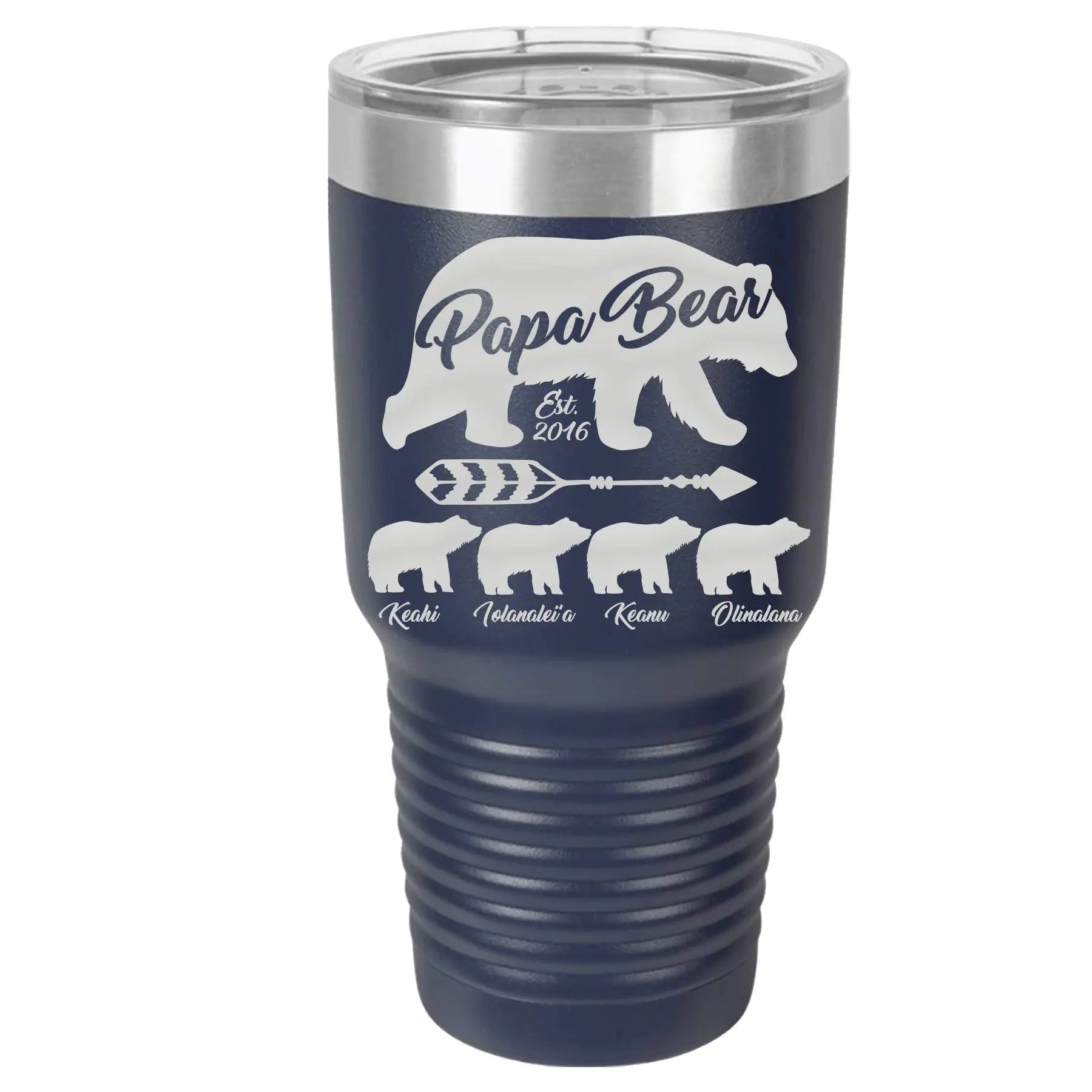 Papa Bear Tumbler With Cubs Optional on the Front 20oz or 30oz Engraved Travel Tumbler