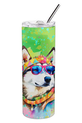 Siberian Husky Hippie Dawg Stainless Steel Skinny Tumbler