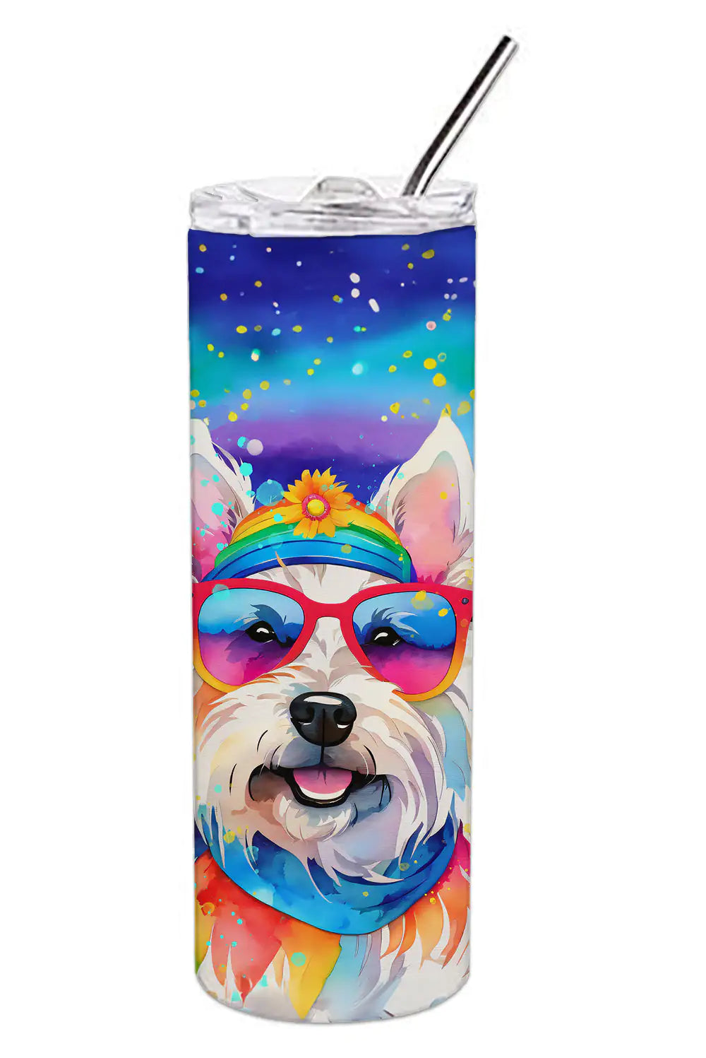 Westie Hippie Dawg Stainless Steel Skinny Tumbler