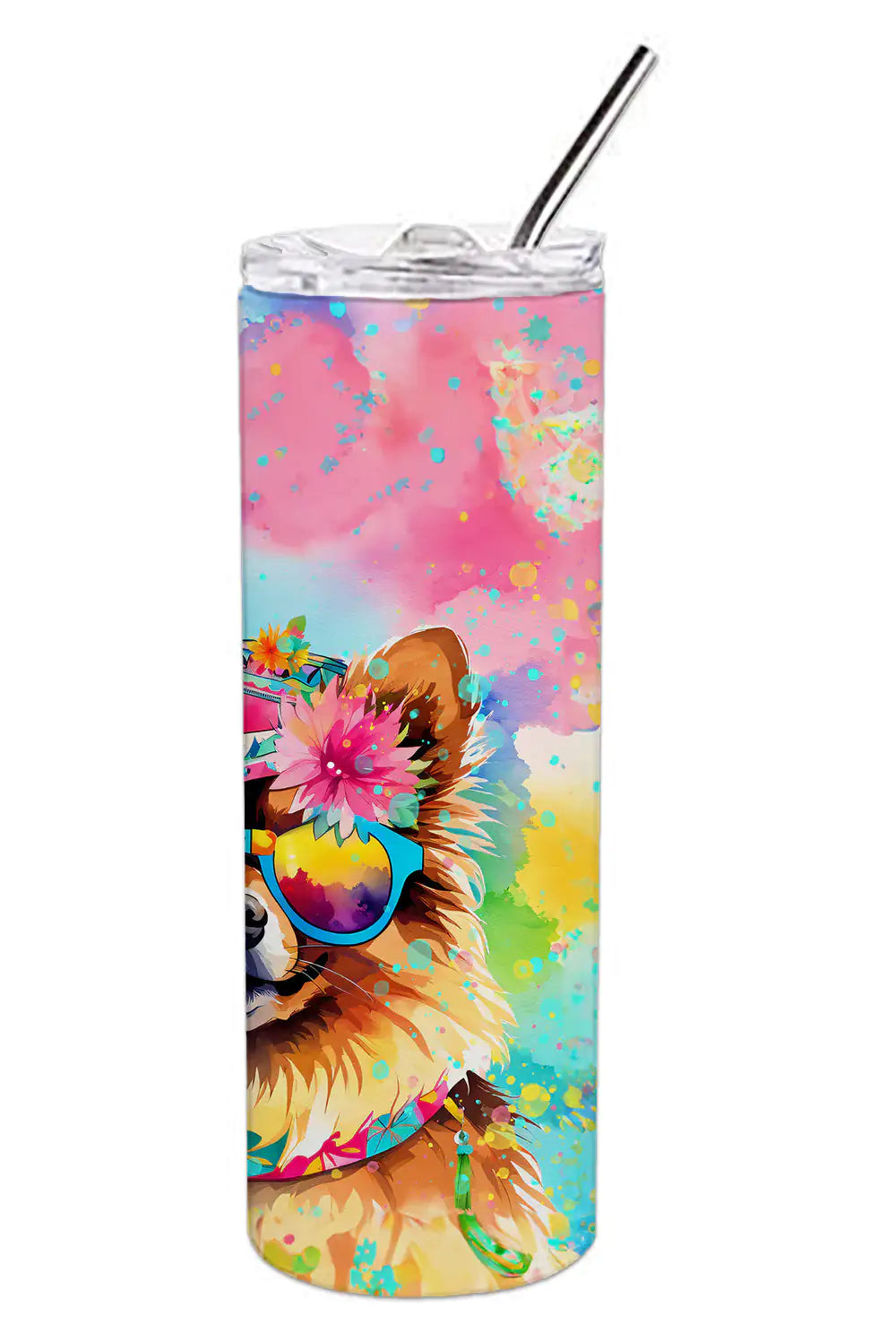 Pomeranian Hippie Dawg Stainless Steel Skinny Tumbler