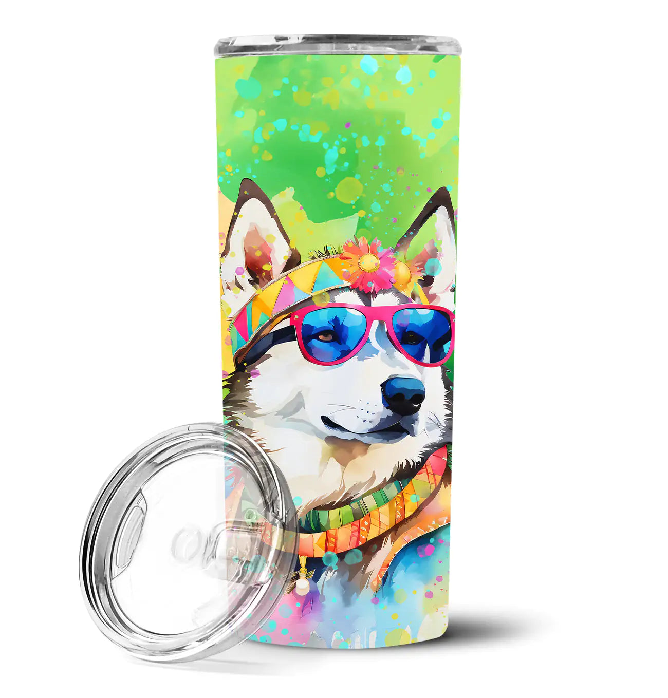 Siberian Husky Hippie Dawg Stainless Steel Skinny Tumbler