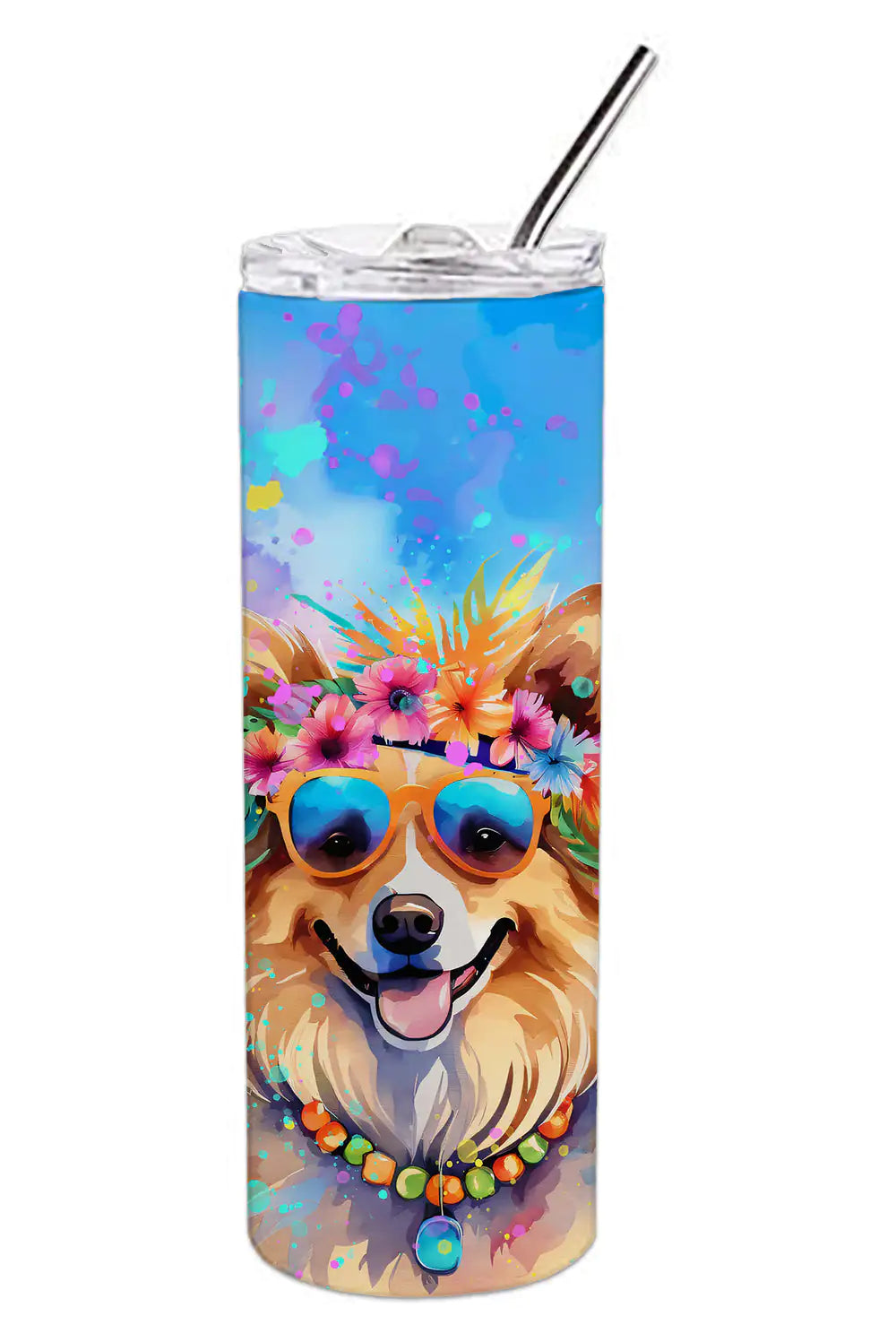 Pomeranian Hippie Dawg Stainless Steel Skinny Tumbler